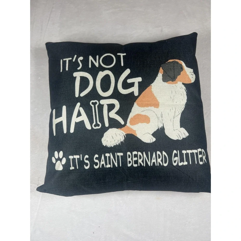 Saint Bernard Dog Throw Pillow 14x14‎ Black Canvas Whimsical Quote Indoor Decor